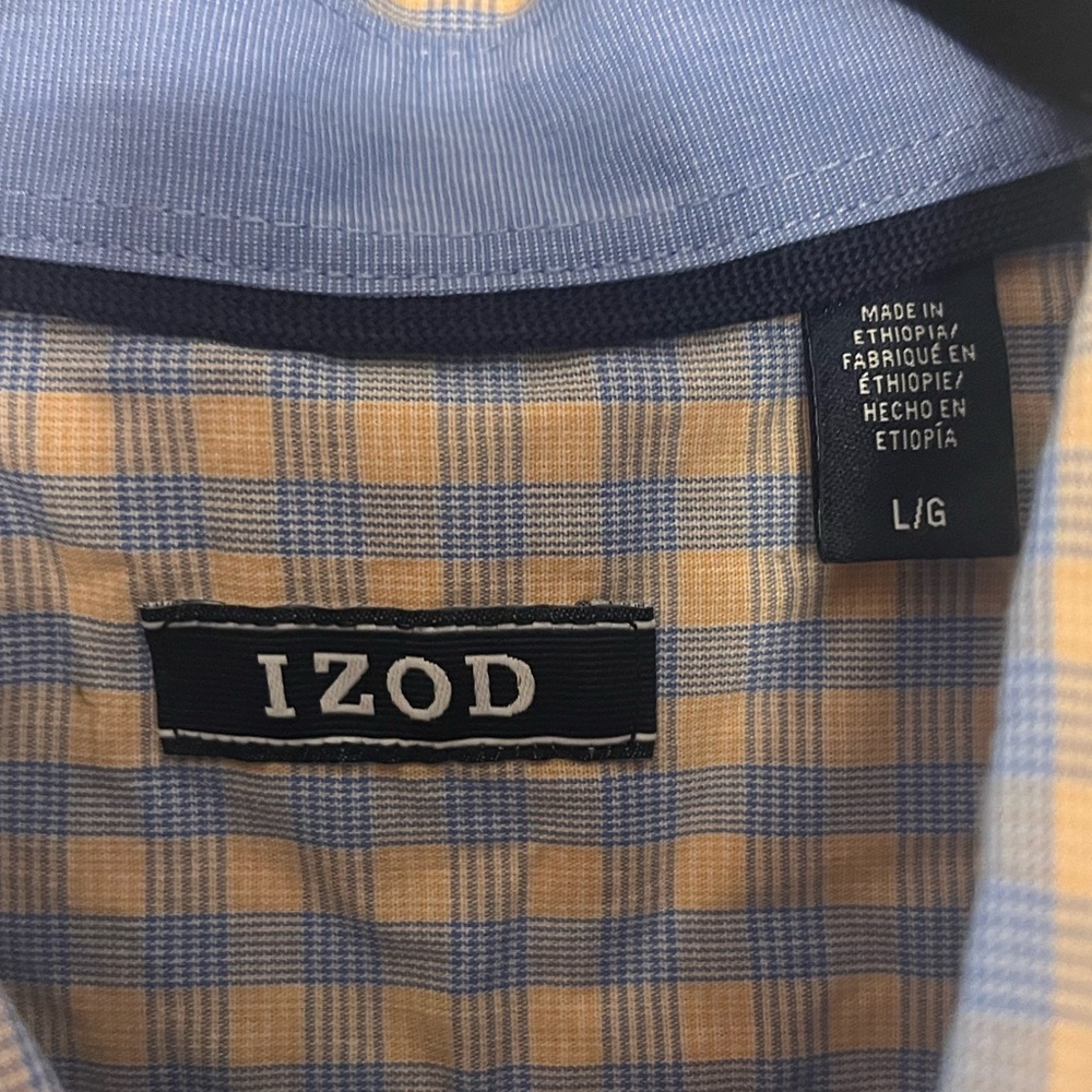 IZOD Men's Blue/orange Checkered Shirt. Size large. - Picture 5 of 6